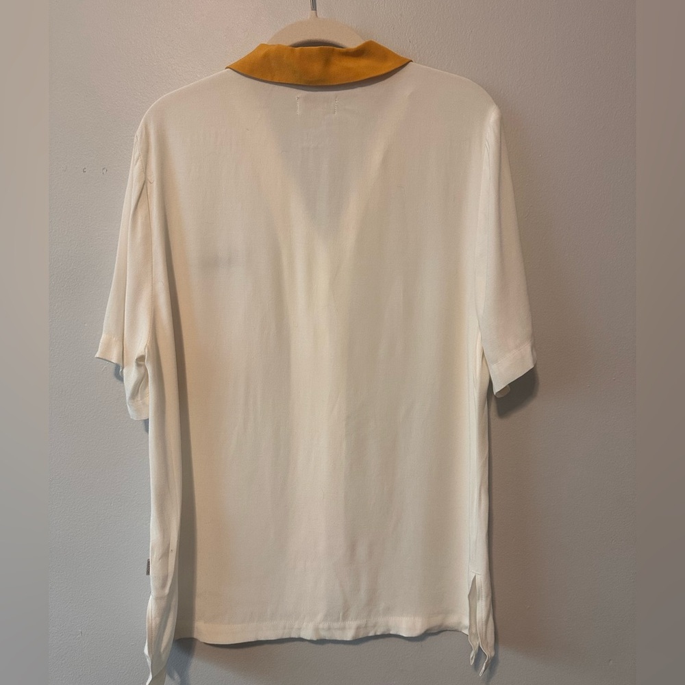 Brixton Cream Short Sleeve Button-Up with Mustard Collar & Pocket - Picture 8 of 11